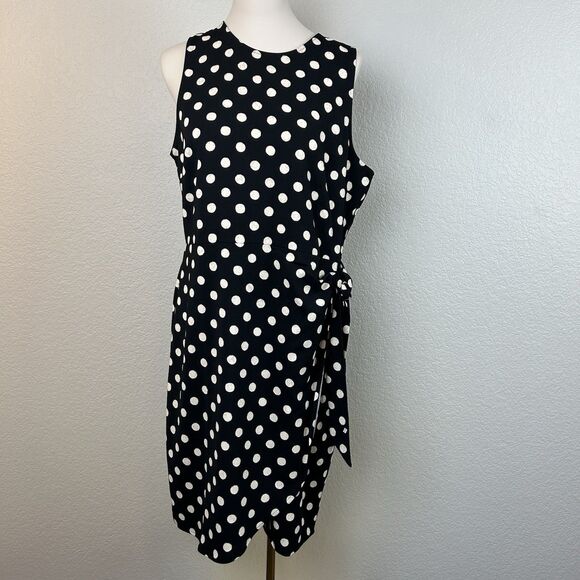 Ann Taylor Woman's Black White Polka Dot Sleeveless Sheath Dress Tie Waist  14 - Picture 1 of 8
